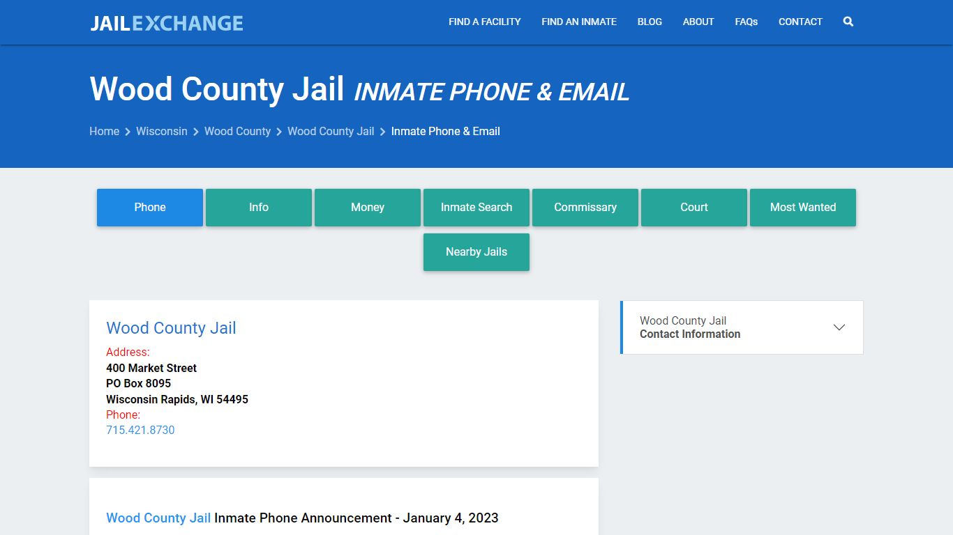 Inmate Phone - Wood County Jail, WI - Jail Exchange